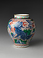 Jar with Mythical Qilin, Porcelain painted with colored enamels over transparent glaze (Jingdezhen ware), China