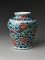 Jar with Mythical Qilin amidst Tree Peonies, Porcelain painted with colored enamels over transparent glaze (Jingdezhen ware), China