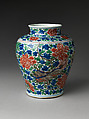 Jar with Mythical Qilin amidst Tree Peonies, Porcelain painted with colored enamels over transparent glaze (Jingdezhen ware), China