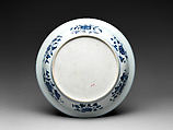 Plate with chrysanthemums and peonies, Porcelain painted with cobalt blue under a transparent glaze (Jingdezhen ware), China