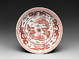 Dish with Phoenixes and Dragons, Porcelain painted with colored enamels over transparent glaze (Jingdezhen ware), China