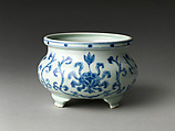 Incense Burner with Lotuses, Porcelain painted with cobalt blue under transparent glaze (Jingdezhen ware), China