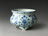 Incense Burner with Lotuses, Porcelain painted with cobalt blue under transparent glaze (Jingdezhen ware), China