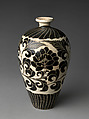 Vase with Peony Scroll, Stoneware with white and black slip and cut decoration under transparent glaze (Cizhou ware), China