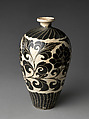 Vase with Peony Scroll, Stoneware with white and black slip and cut decoration under transparent glaze (Cizhou ware), China