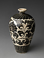 Vase with Peony Scroll, Stoneware with white and black slip and cut decoration under transparent glaze (Cizhou ware), China