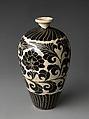 Vase with Peony Scroll, Stoneware with white and black slip and cut decoration under transparent glaze (Cizhou ware), China