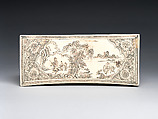 Pillow with landscapes featuring Daoist figures and a tiger, Zhang family workshop, Stoneware with painted decoration over white slip under clear glaze (Cizhou ware), China