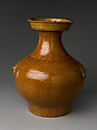 Jar in Shape of Archaic Bronze Vessel (Hu), Earthenware with incised decoration under amber glaze, China