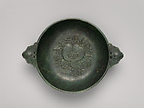 Bowl with Square Handles, Nephrite, spinach-green with black specks and mottlings of brown clouds, China