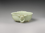 Bowl with handles, Nephrite, white with very light greenish tint, China