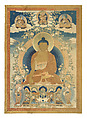 Buddha Shakyamuni with disciples, Silk and metal thread embroidery, China