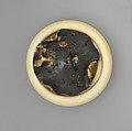 Netsuke in the Shape of Crab on a Lotus Leaf, Ivory with metal disc, Japan