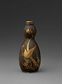 Sake Bottle (Tokkuri), Porcelain with overglaze enamel, gold and silver hiramaki-e (Kyoto ware), Japan