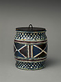 Freshwater Jar (Mizusashi), Ogata Ihachi (Japanese, active ca. 1720–1760), Stoneware with polychrome underglazes (Kyoto ware); wood with black lacquer lid, Japan