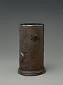 Brush Holder (Fude-zutsu), Cast iron with relief inlay in silver, gold and shibuichi, Japan