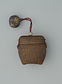 Basketry Inrō, Single case; bamboo and rattan Netsuke: lacquer box; lacquered wood with hiramaki-e Ojime: marbled ceramic bead, Japan