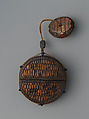 Tortoiseshell and Basketry Inrō, Inrō: single case; tortoiseshell under rattan “net” covered with lacquer (urushi); ojime: flower petals, brushwood; patinated copper with mixed-metal inlays; netsuke: turtle; carved wood, Japan