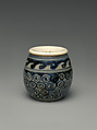 Tea Caddy (Chaire), Porcelain with underglaze blue decoration (perhaps Kyoto ware); ivory lid, Japan