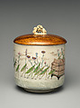 Freshwater Jar (Mizusashi), Makuzu Kōzan I (Miyagawa Toranosuke) (Japanese, 1842–1916), Stoneware with polychrome overglaze enamels and gold, wood lid, ivory knob (Makuzu ware), Japan