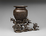 Vase, Copper alloy with inlaid silver details, Japan