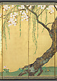 Cherry and Maple Trees, Sakai Hōitsu (Japanese, 1761–1828), Pair of six-panel folding screens; ink, color, and gold leaf on paper, Japan