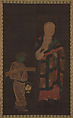 Portrait of Xuanzang (Genjō) with Attendant, In the Style of Kasuga Motomitsu (Japanese, active early 11th century), Hanging scroll; ink and color on silk, Japan
