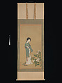 Yanji with Orchids and Yang Guifei with Peonies, Genki (Komai Ki) (Japanese, 1747–1797), Pair of hanging scrolls; ink and color on silk, Japan