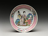 Dish with scene of a woman and children, Porcelain painted with overglaze polychrome enamels and gold (Jingdezhen ware), China