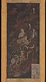 Welcoming Descent of Amida, the Buddha of Infinite Light, and His Holy Retinue, Unidentified artist  , Japanese, Hanging scroll; ink, color, gold, and cut gold leaf (kirikane) on silk, Japan