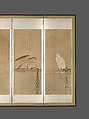 Tethered Hawks, Soga Chokuan (Japanese, active ca. 1596–1615), Twelve paintings mounted as a pair of six-panel folding screens; ink and color on paper, Japan