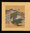 Scenes and Calligraphic Excerpts from The Tale of Genji, Tosa School, Shikishi (poetry cards) mounted in an orihon album; calligraphies: ink on decorated paper; paintings: ink, color, and gold on paper, Japan