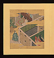 Scenes and Calligraphic Excerpts from The Tale of Genji, Tosa School, Shikishi (poetry cards) mounted in an orihon album; calligraphies: ink on decorated paper; paintings: ink, color, and gold on paper, Japan
