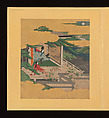 Scenes and Calligraphic Excerpts from The Tale of Genji, Tosa School, Shikishi (poetry cards) mounted in an orihon album; calligraphies: ink on decorated paper; paintings: ink, color, and gold on paper, Japan