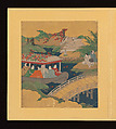 Scenes and Calligraphic Excerpts from The Tale of Genji, Tosa School, Shikishi (poetry cards) mounted in an orihon album; calligraphies: ink on decorated paper; paintings: ink, color, and gold on paper, Japan
