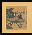 Scenes and Calligraphic Excerpts from The Tale of Genji, Tosa School, Shikishi (poetry cards) mounted in an orihon album; calligraphies: ink on decorated paper; paintings: ink, color, and gold on paper, Japan