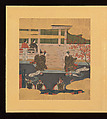 Scenes and Calligraphic Excerpts from The Tale of Genji, Tosa School, Shikishi (poetry cards) mounted in an orihon album; calligraphies: ink on decorated paper; paintings: ink, color, and gold on paper, Japan