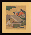 Scenes and Calligraphic Excerpts from The Tale of Genji, Tosa School, Shikishi (poetry cards) mounted in an orihon album; calligraphies: ink on decorated paper; paintings: ink, color, and gold on paper, Japan