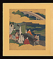 Scenes and Calligraphic Excerpts from The Tale of Genji, Tosa School, Shikishi (poetry cards) mounted in an orihon album; calligraphies: ink on decorated paper; paintings: ink, color, and gold on paper, Japan