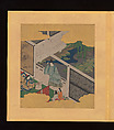 Scenes and Calligraphic Excerpts from The Tale of Genji, Tosa School, Shikishi (poetry cards) mounted in an orihon album; calligraphies: ink on decorated paper; paintings: ink, color, and gold on paper, Japan
