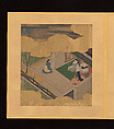 Scenes and Calligraphic Excerpts from The Tale of Genji, Tosa School, Shikishi (poetry cards) mounted in an orihon album; calligraphies: ink on decorated paper; paintings: ink, color, and gold on paper, Japan