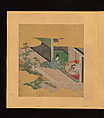 Scenes and Calligraphic Excerpts from The Tale of Genji, Tosa School, Shikishi (poetry cards) mounted in an orihon album; calligraphies: ink on decorated paper; paintings: ink, color, and gold on paper, Japan