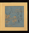 Scenes and Calligraphic Excerpts from The Tale of Genji, Tosa School, Shikishi (poetry cards) mounted in an orihon album; calligraphies: ink on decorated paper; paintings: ink, color, and gold on paper, Japan