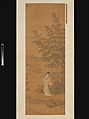 Lady in a bamboo grove, Attributed to Qiu Ying (Chinese, ca. 1495–1552), Hanging scroll; ink and color on silk, China