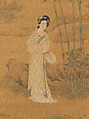 Lady in a bamboo grove, Attributed to Qiu Ying (Chinese, ca. 1495–1552), Hanging scroll; ink and color on silk, China