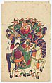 New Year Picture of Door God Zhao Kuangyin Holding a Staff and Stroking His Beard (right one of a pair), Unidentified artist(s) , Chinese, early 20th century, Polychrome woodblock print; ink and color on paper, China