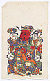 New Year Picture of Door God with Five Children (right one of a pair), Unidentified artist(s) , Chinese, early 20th century, Polychrome woodblock print; ink and color on paper, China