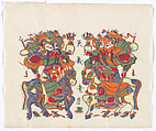 New Year Picture of Paired Equestrian Door Gods, Unidentified artist(s) , Chinese, early 20th century, Polychrome woodblock print; ink and color on paper, China