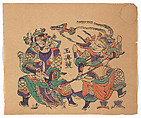 New Year Picture of characters in the drama, Fang baipao (Visiting the White-robed General), Unidentified artist(s) , early 20th century, Polychrome woodblock print; ink and color on paper, China
