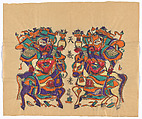 New Year Picture of Paired Equestrian Door Gods, Unidentified artist(s), early 20th century, Woodblock print; ink and color on paper, China